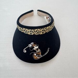 Vintage Disney Golf Minnie Mouse Visor Hat Cap Black Leopard Print Headband